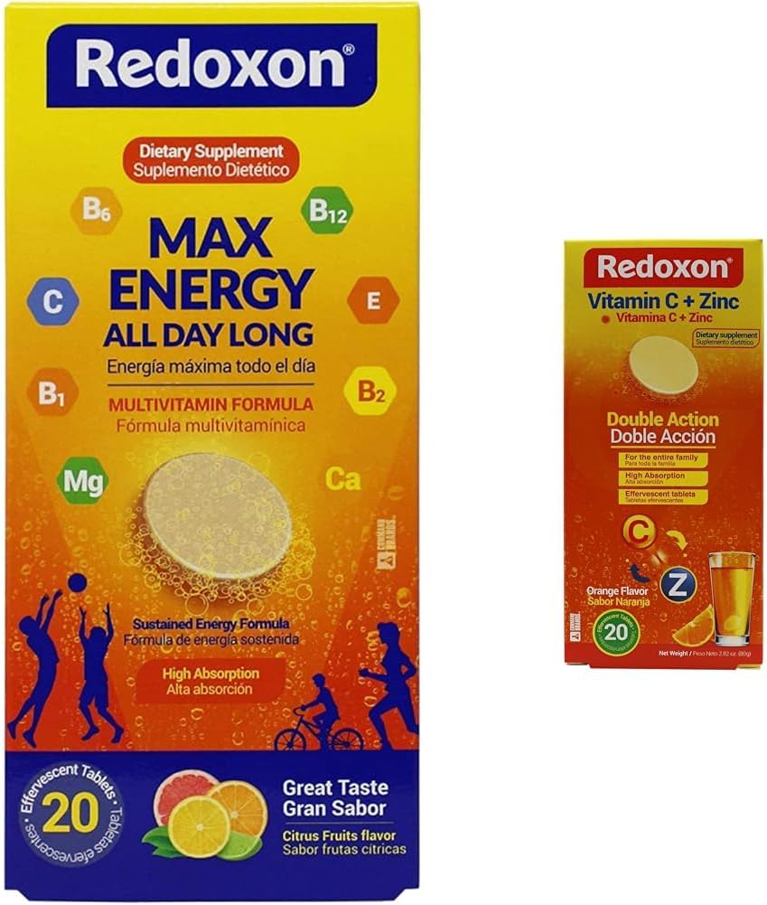 Redoxon Max Energy Citrus Effervescent Tablets Immune Support Bundle Vitamin C Zinc Effervescent Orange Immune Support Tablets
