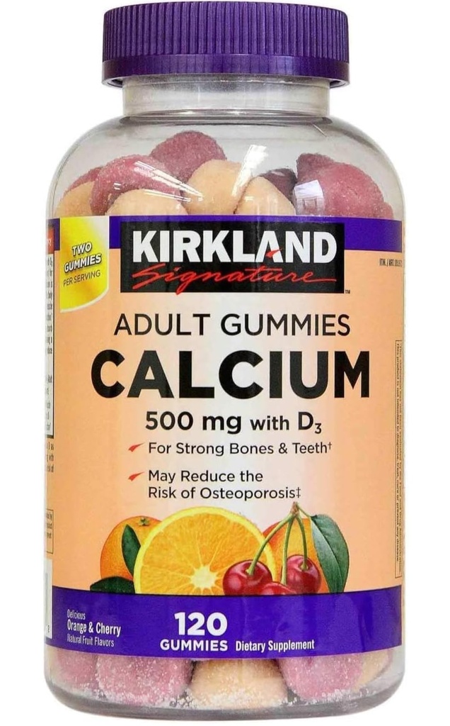 Kirkland Υπογραφή Μασώμενο Ασβέστιο με Βιταμίνη D3 Adult Gummies, 120 ct x 1 Φιάλη