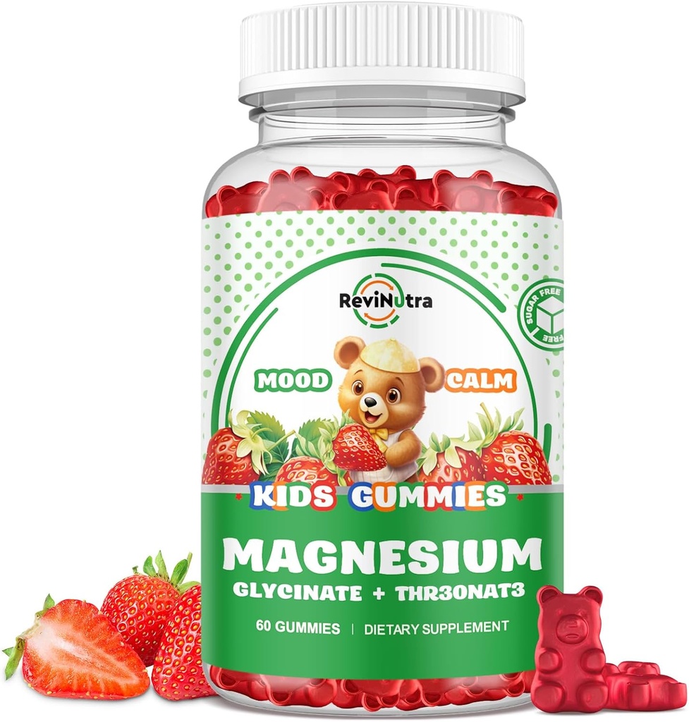 Magnesium Complex Gummies- Calm Chewable Gummies for Kids & Adults- Magnesium Glycinate Supplement-w/Omega-3, Vitamin B6, D3- Support Calm Stress Relief, Bones, Mood, Strawberry Flavor