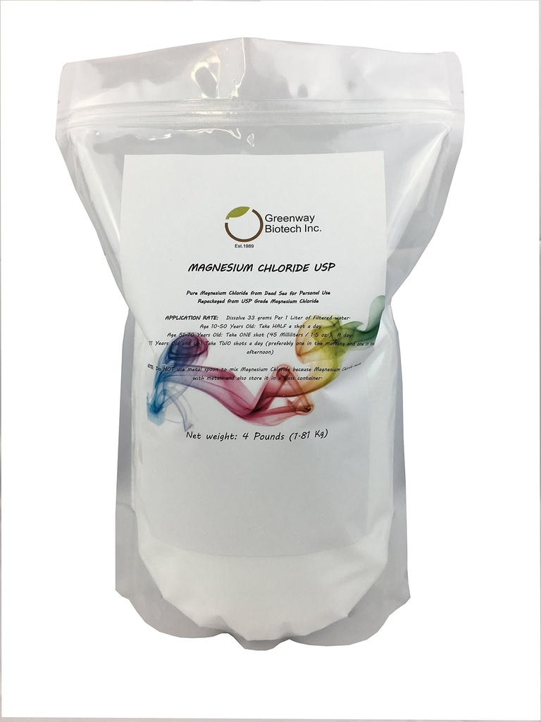 Greenway Biotech, Inc. Χλωριούχο μαγνήσιο USP συμπλήρωμα 100% Βρώσιμο Cloruro de Magnesio Comestible σκόνη (Φαρμακευτική Βαθμός)- (4 Λίρες)