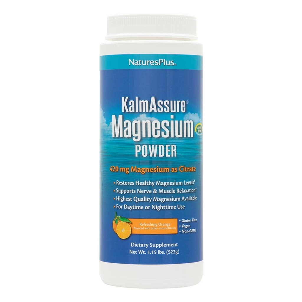 NaturesPlus KalmAsure Μαγνήσιο σε σκόνη - 1.15 lb, Συσκευασία των 2 - Πορτοκαλί Γεύση - Υποστηρίζει το νεύρο και τη μυϊκή χαλάρωση - Μη-GMO, Χωρίς γλουτένη, Vegan - 120 Σύνολο Σερβίρει