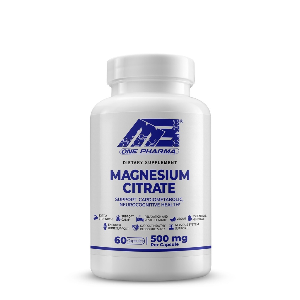 MB One Magnesium Citrate 500mg - Υψηλή Απορρόφηση Φόρμουλα για τους μυς, τα νεύρα, τον ύπνο και τα οστά Υποστήριξη - Vegan, μη GMO - Digestive & Heart Health - 60 Caps - 60 Ημέρα προσφοράς