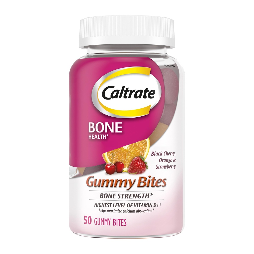 Caltrate Gummy Bites 500 mg Calcium and Vitamin D Supplement, Black Cherry, Strawberry, Orange - 50 Count