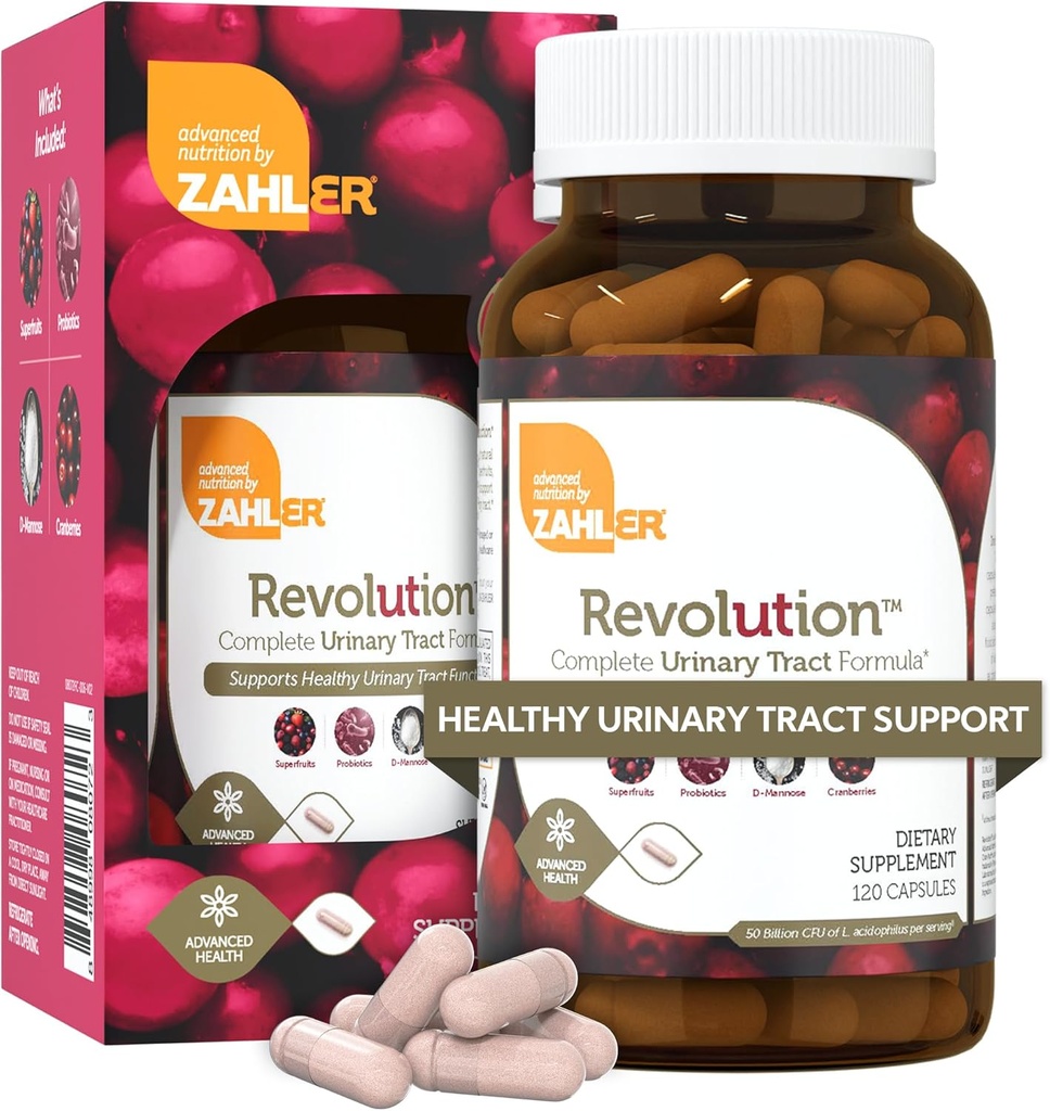 Zahler Revolution - Πλήρης Γυναικεία Φόρμουλα για την υγεία των ουροφόρων οδών με προβιοτικά - χάπια UTI - 1200mg D- Mannose και Cranberry συμπλήρωμα - υποστήριξη για τις γυναίκες της ουρικής λοίμωξης (120 κάψουλες)