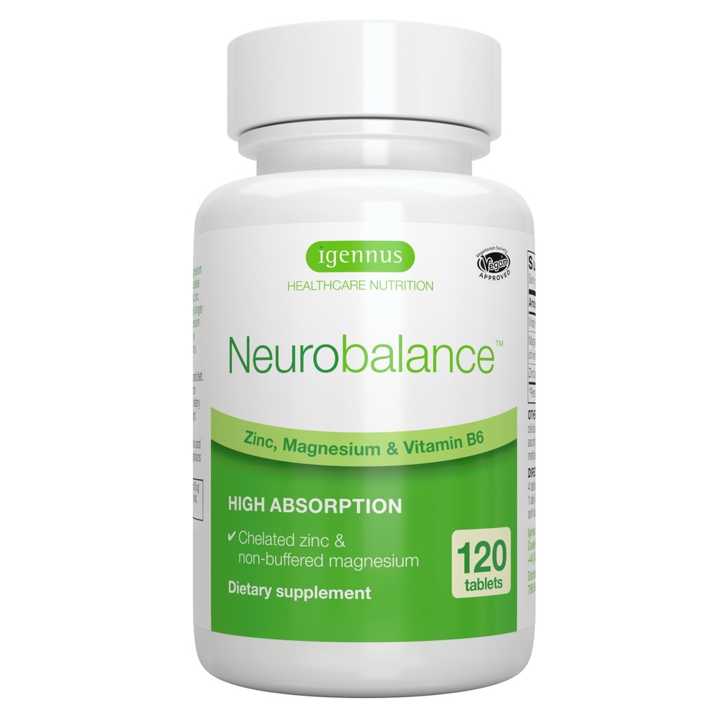 Igennus Neurobalance Ψευδάργυρος Μαγνήσιο & B6 Complex Formated for Cognative Support, Calm Focus & Relaxation, 120 Μικρά Δισκία, Χηλικός Ψευδάργυρος υψηλής απορρόφησης & Πλήρως Αντιδρώμενο Μαγνήσιο, Vegan, Μη ΓΤΟ