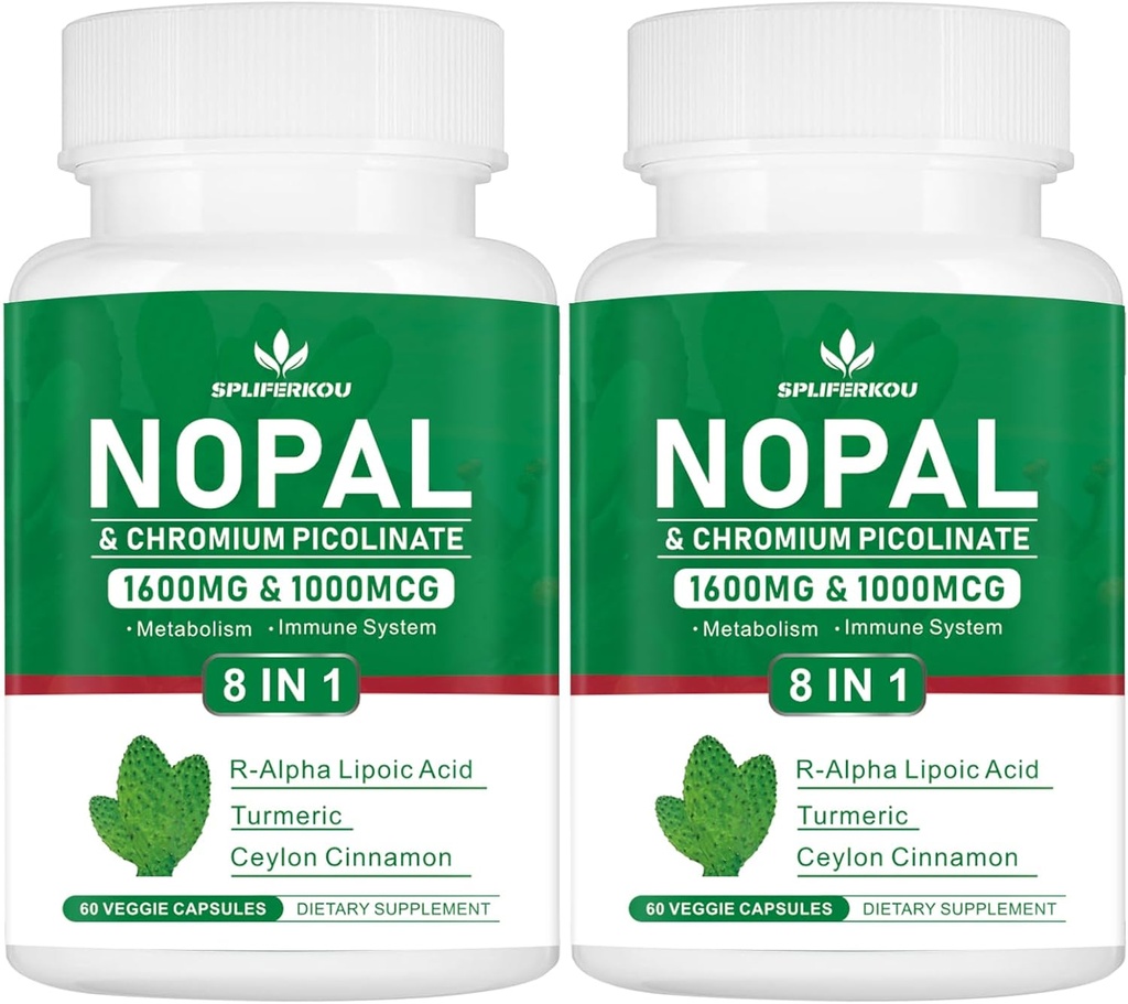 Super Nopal 1600mg, Prickly Pear συμπλήρωμα με R-Alpha Lipoic Acid, Turmeric, 120 κάψουλες (60 εξυπηρετούν)