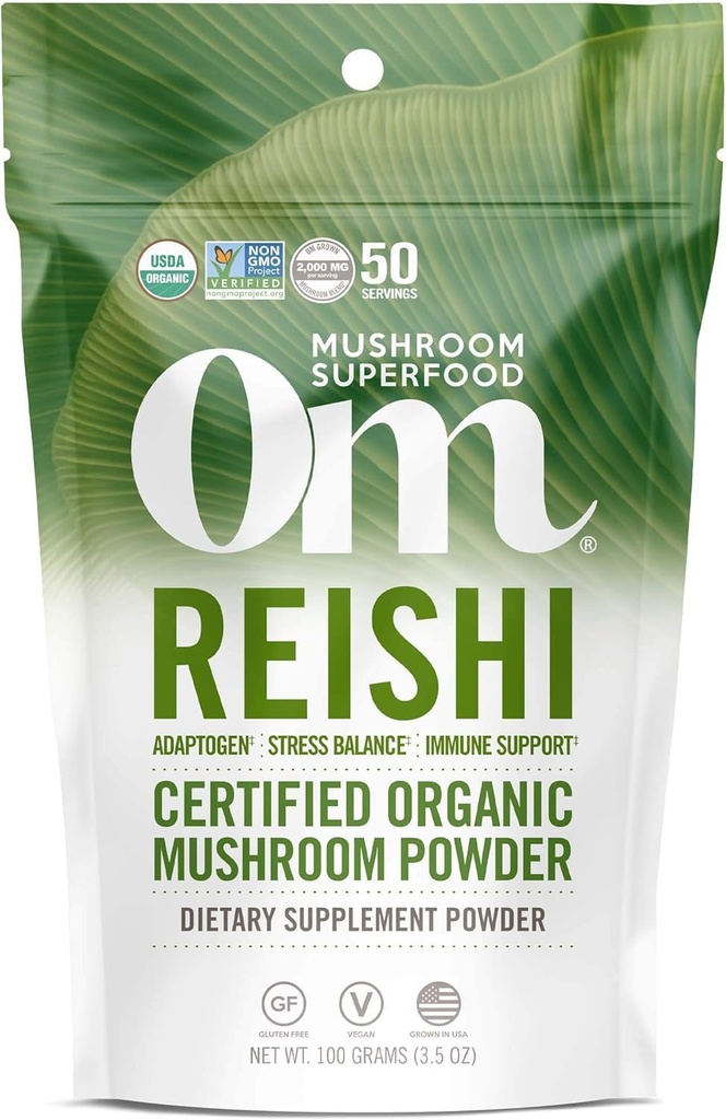 OM MUSHROOM SUPERFOOD Reishi οργανική σκόνη μανιταριών, 3,5 ουγγιά, 50 υπηρεσίες, προσαρμογόνο, άγχος & ανοσοποιητική υποστήριξη, συμπλήρωμα μανιταριών σούπερ τροφίμων