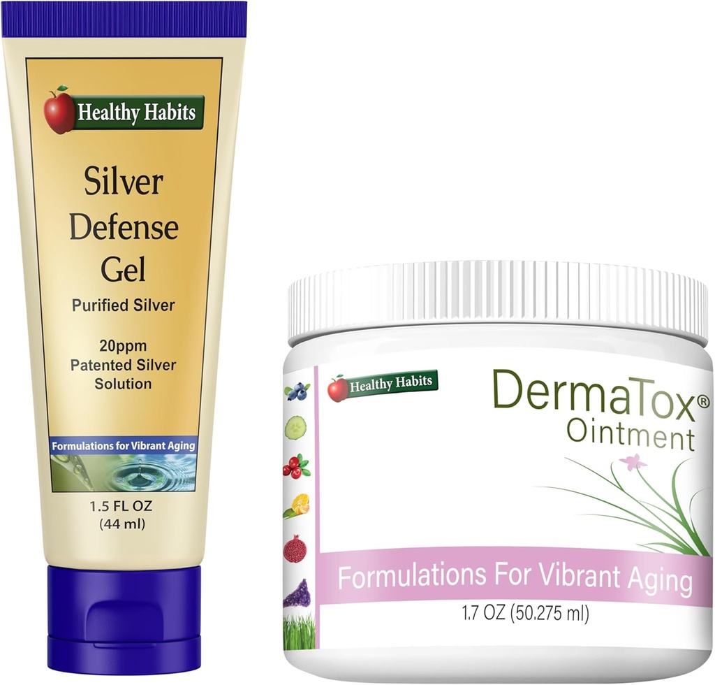Υγιεινές Συνήθειες Skincare Bundle - 1.7oz DermaTox Αλοιφή και 1,5 oz Silver Defense Gel - Όλα φυσικά, όλους τους σκοπούς, ασφαλή και αποτελεσματική περιποίηση του δέρματος