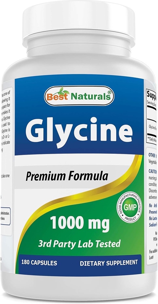 Best Naturals Συμπλήρωμα Γλυκίνης 1000 Mg για την παραγωγή ενέργειας, 180Count