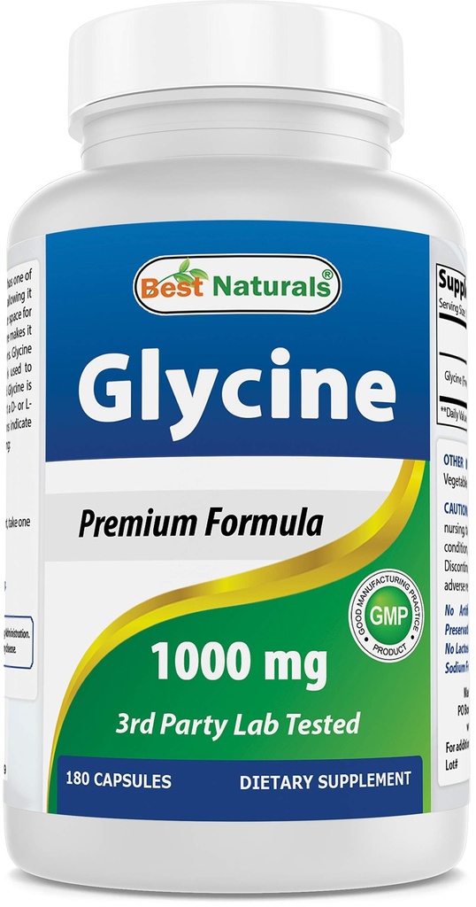 Best Naturals Συμπλήρωμα Γλυκίνης 1000 Mg για την παραγωγή ενέργειας, 180Count