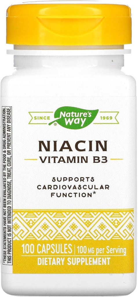 Νιασίνη, Βιταμίνη Β3, 100 mg, 100 κάψουλες, τρόπος της φύσης