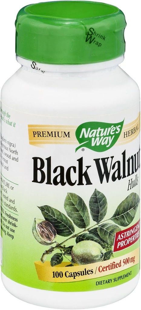 Nature's Way Black Walnut Hulls 500 mg ανά κάψουλα, 100 Vegetarian Caps, Συσκευασία των 2