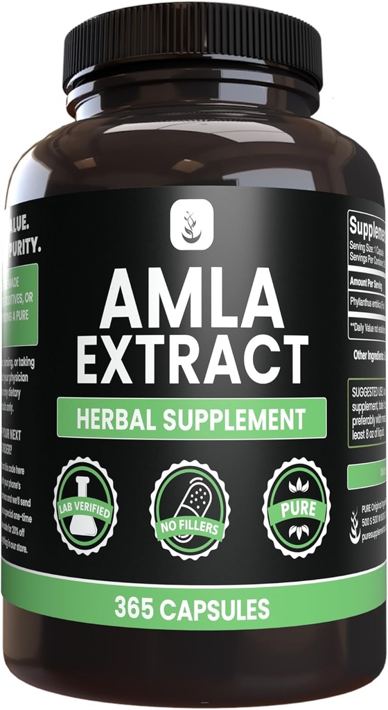 PURE ORIGINAL INGREDIENTS Amla Extract (365 Capsules) No Magnesium Or Rice Fillers, Always Pure, Lab Verified