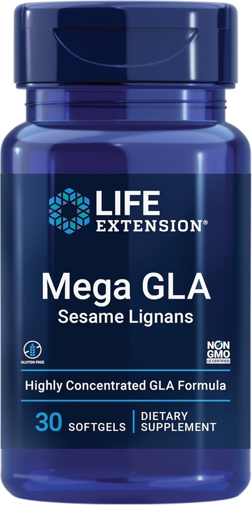 Επέκταση ζωής Mega GLA Sesame Lignans, Ωμέγα-6 Λιπαρά οξέα για την προώθηση μιας υγιούς φλεγμονώδους απόκρισης, χωρίς γλουτένη, μη ΓΤΟ, 30 softgels