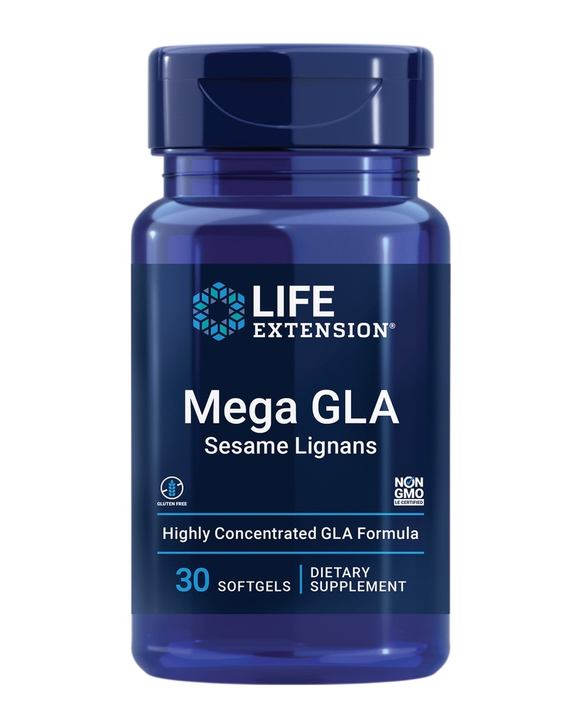 Επέκταση ζωής Mega GLA Sesame Lignans, Ωμέγα-6 Λιπαρά οξέα για την προώθηση μιας υγιούς φλεγμονώδους απόκρισης, χωρίς γλουτένη, μη ΓΤΟ, 30 softgels