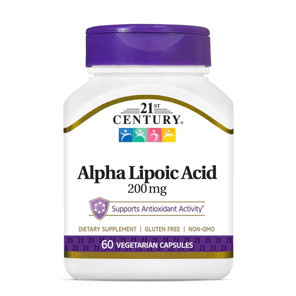 21st Century Healthcare Alpha Lipoic Acid 200 mg, 60 Count Vegetarian Capsles