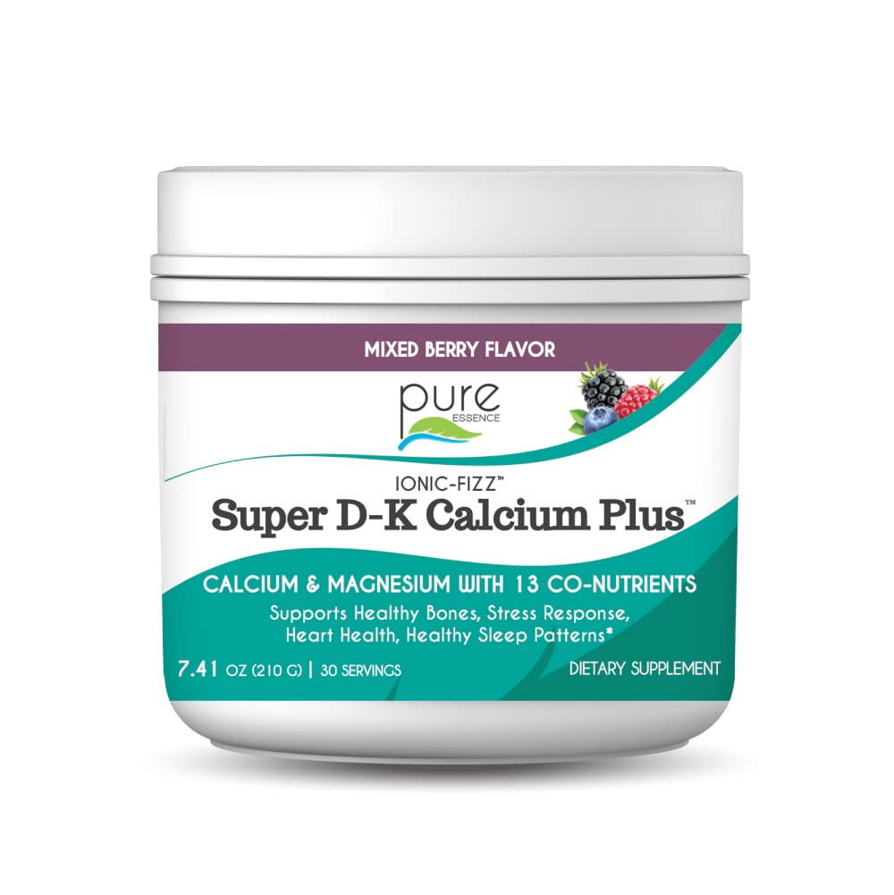 Ionic Fizz Super D-K Calcium Plus by Pure Essence - με έξτρα μαγνήσιο, βιταμίνη D3, βιταμίνη K2 για ισχυρά οστά και υποστήριξη στρες - Mixed Berry - 7.41oz