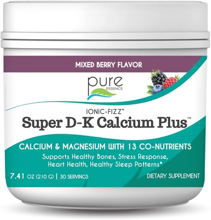 Ionic Fizz Super D-K Calcium Plus by Pure Essence - με έξτρα μαγνήσιο, βιταμίνη D3, βιταμίνη K2 για ισχυρά οστά και υποστήριξη στρες - Mixed Berry - 7.41oz