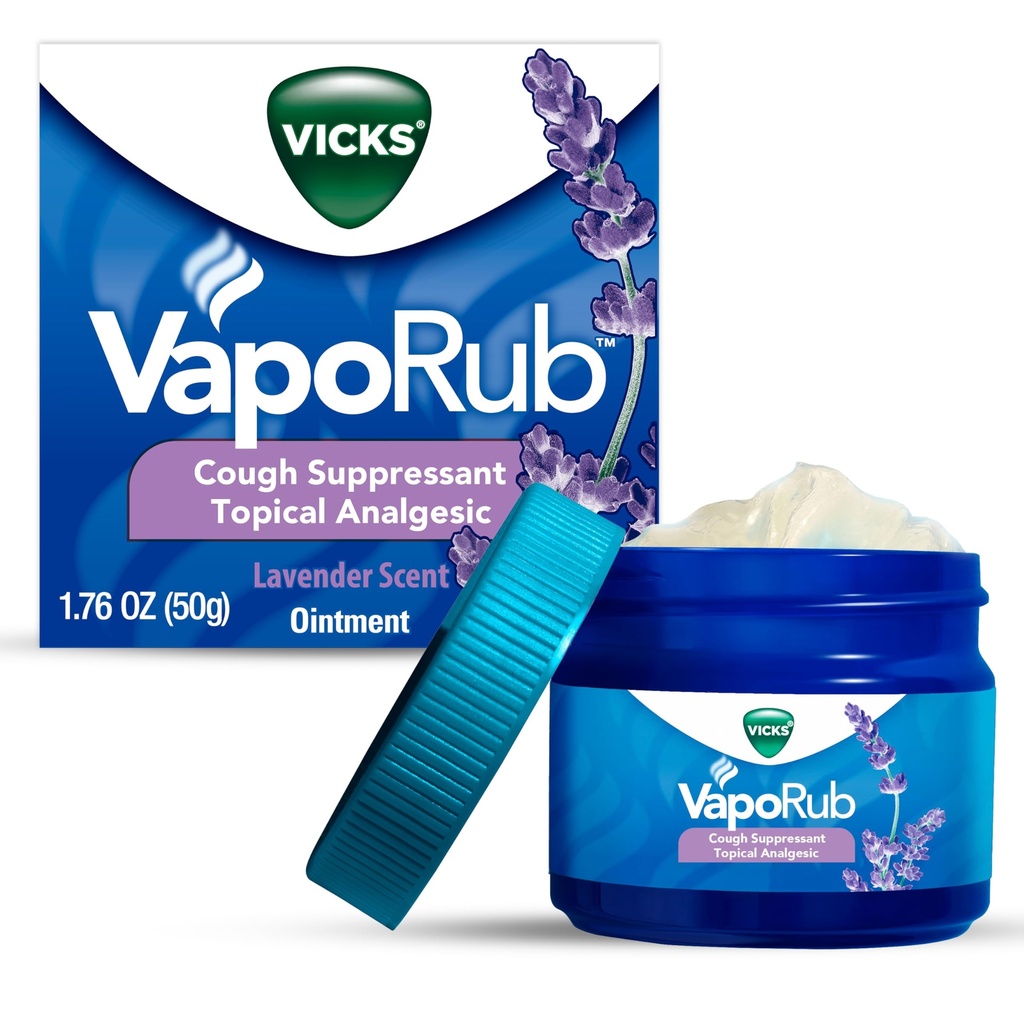 Vicks VapoRub, Lavender Scent, Cough Suppressant, Topical Chest Rub & Analgesic Aintment, Medicated Vicks Vapors, Relief from Cough Λόγω του κρύου, Aches & Pains, 1,76oz