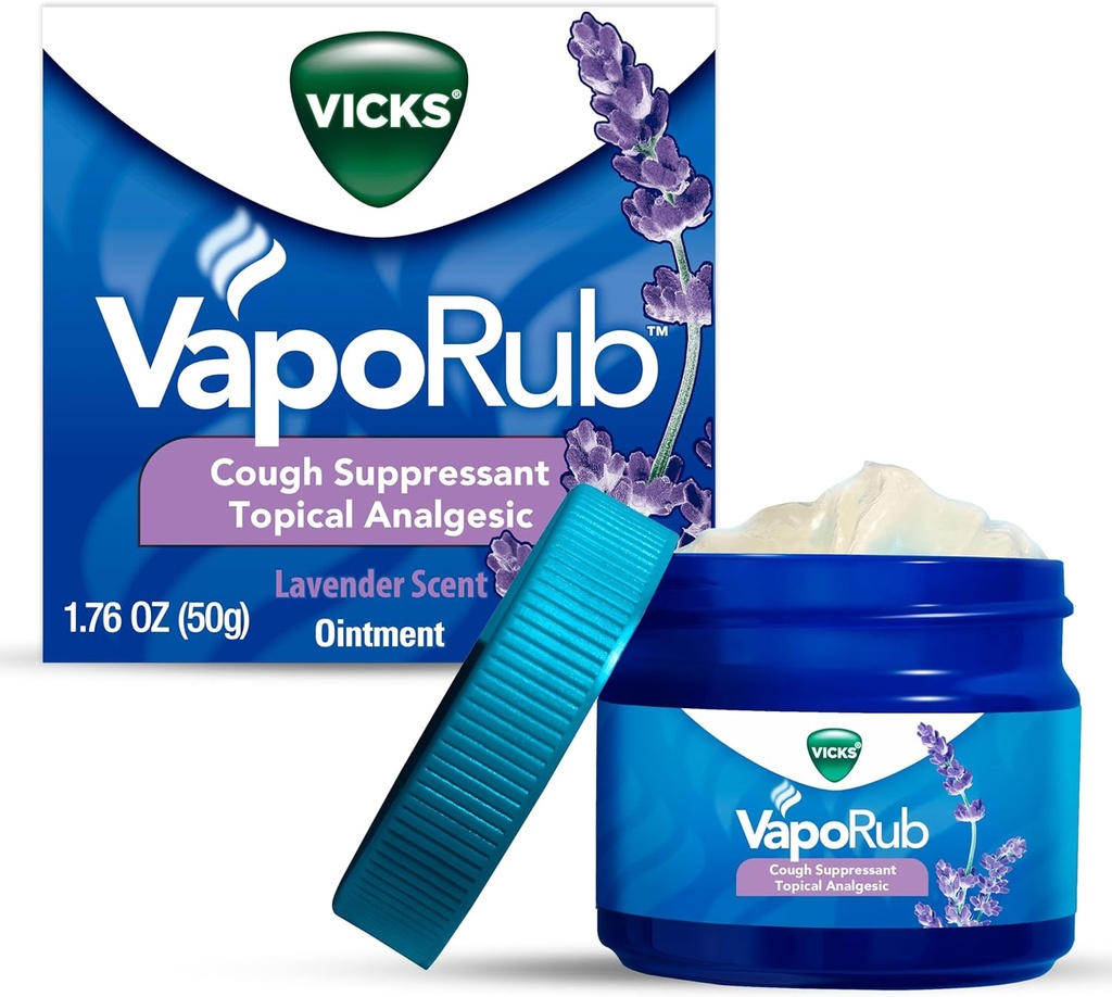 Vicks VapoRub, Lavender Scent, Cough Suppressant, Topical Chest Rub & Analgesic Aintment, Medicated Vicks Vapors, Relief from Cough Λόγω του κρύου, Aches & Pains, 1,76oz