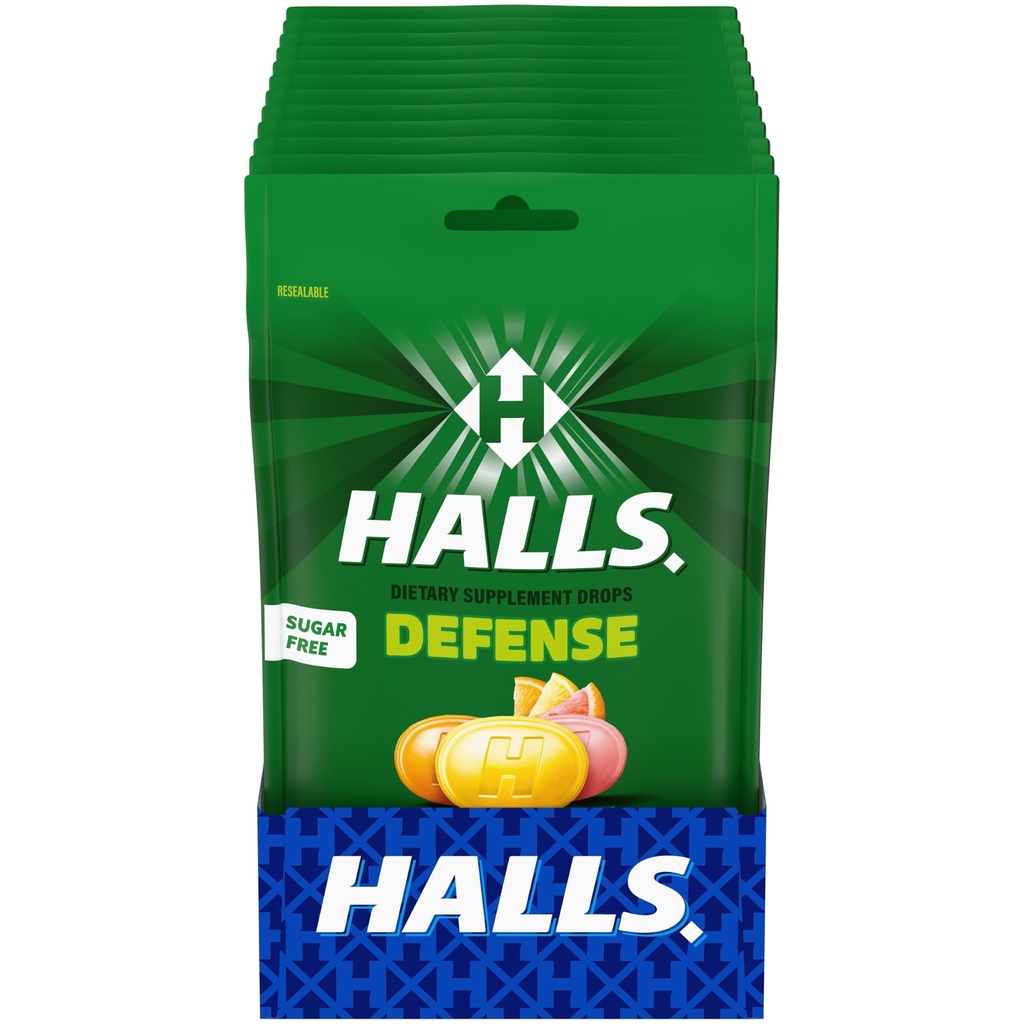 HALLS Άμυνα Ποικιλόμορφα Εσπεριδοειδή ζάχαρη δωρεάν βιταμίνη C σταγόνες, συμπλήρωμα διατροφής σταγόνες, 12 τσάντες των 25 σταγόνες (300 συνολικές σταγόνες)
