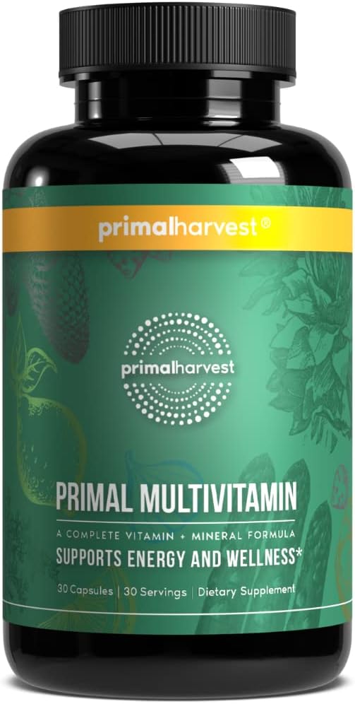 Primal Συγκομιδή πολυβιταμίνη για γυναίκες και άνδρες Βιταμίνη Α, βιταμίνη C, βιταμίνη D και Ε, Βιταμίνη Β12, Β6, Βιοτίνη, Συμπληρώματα ψευδαργύρου (30 κάψουλες)