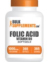 BulkSupplements.com Φολικό οξύ Softgels - Βιταμίνη Β9, Φολικό οξύ 1000 mcg, Folate Supplement - Χωρίς γλουτένη, 1 Softgel ανά υπηρεσία, 365 Count (Pack of 1)