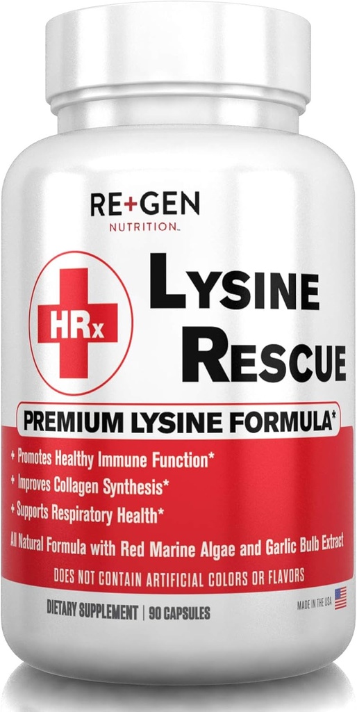 Re+Gen Nutrition Lysine Rescue, Amino Acid Supplement for Stronger Immune Health & Collagen Synthesis in Women & Men, Promotes Lips & Skin Health, Natural, Pure L-lysine, 90 Κάψουλες, 45 ημέρες προσφοράς