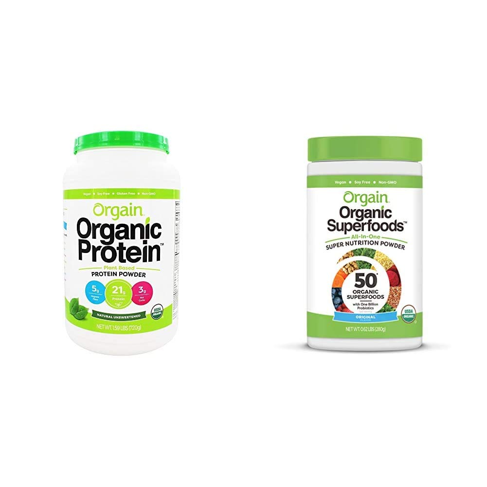 Orgain Organic Plant Based Protein Powder + Superfoods Greens Powder Bundle (1,59lb + 0,62lb)