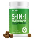 Pet MD 5in1 Dog Multivitamin - 30 Ουσιώδεις Βιταμίνες, Ορυκτά & Θρεπτικά συστατικά για το δέρμα & το παλτό, Hip & Joint, Digetion, Senior Dog & Puppy Vitamins - Γλυκοζαμίνη, Ωμέγα 3 6 9, & Προβιοτικά - 60ct