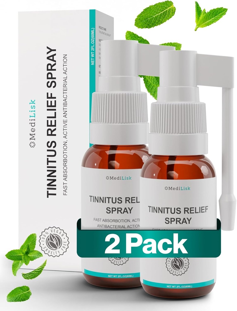 Medilisk Εμβοές Relief Spray – Υποστηρίζει Εμβοές Ανακούφιση για τα Αυτιά Δαχτυλίδι – Προϊόντα Φροντίδας Αυτιών – Εμβοές Θεραπείες Πρόληψη – Μη Στεροειδής & Hypoallergenic – 1 Fl Oz – Συσκευασία των 2