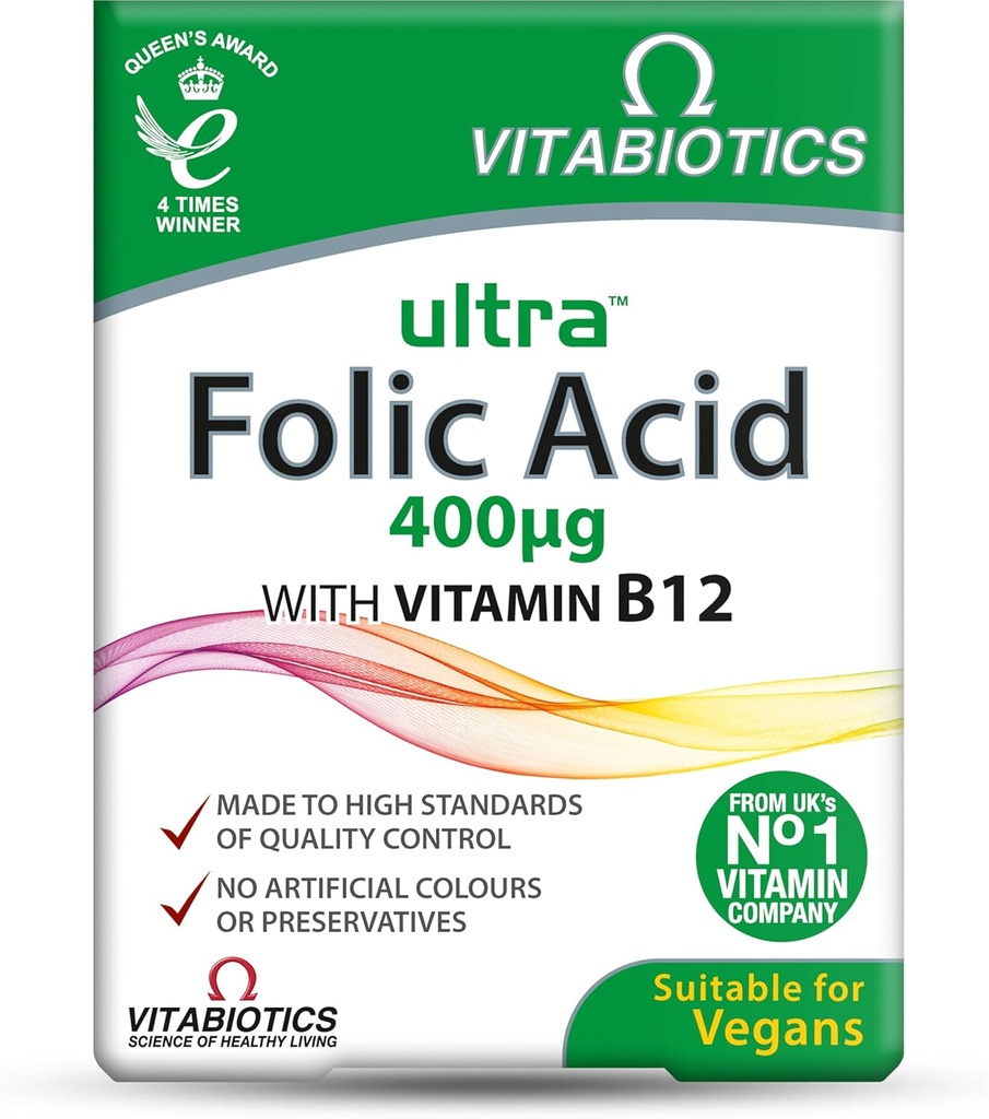 Vitabiotics Ultra Folic Acid 400ug με Βιταμίνη Β12. 60 δισκία