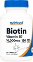 Nutricost Βιοτίνη (Vitamin B7) 10.000mcg (10mg), 120 Κάψουλες - Vegan, Χωρίς γλουτένη, Μη ΓΤΟ