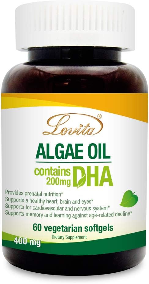 Lovita Algae Oil, Plant Based DHA Alternative to Fish Oil, Vegan Omega 3 with DHA 200 mg, 60 χορτοφαγικά Softgels
