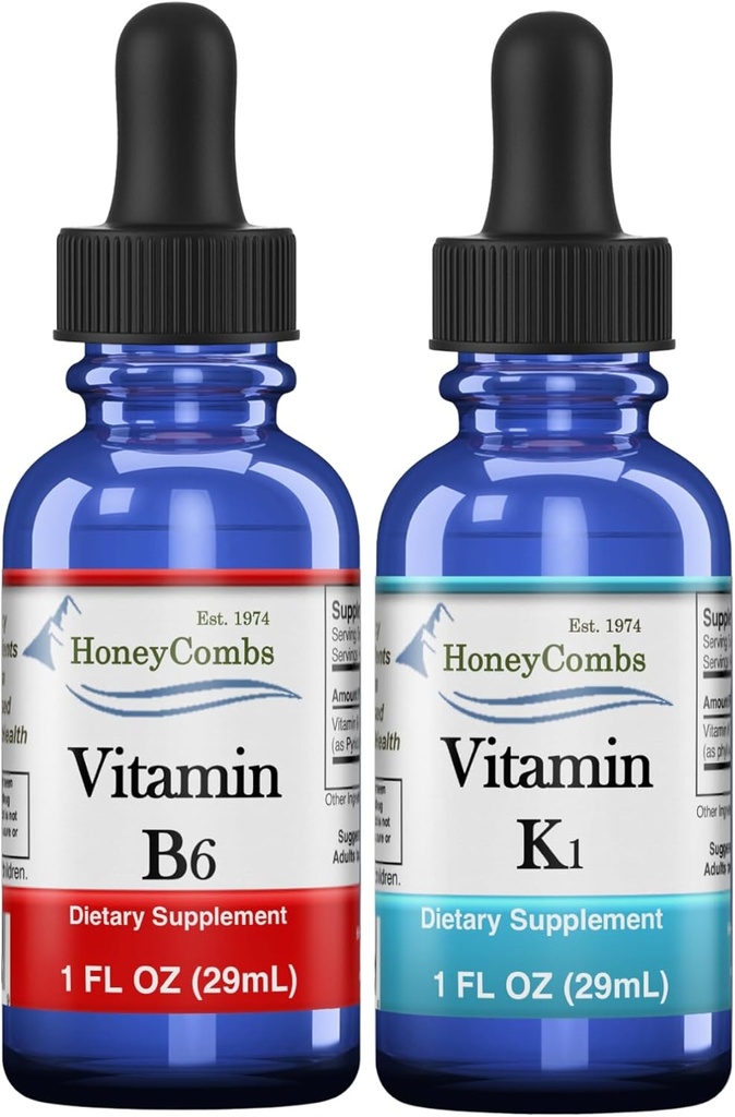 ΜέλιCombs Βιταμίνη B6 & K1 σταγόνες – Υγρή πυριδοξίνη & εκχύλισμα βιταμίνης K για Vegan, υποστηρίζει τη συνολική υγεία, μη-ΓΤΟ εκχύλισμα βιταμίνης υγρού, 1 fl oz κάθε