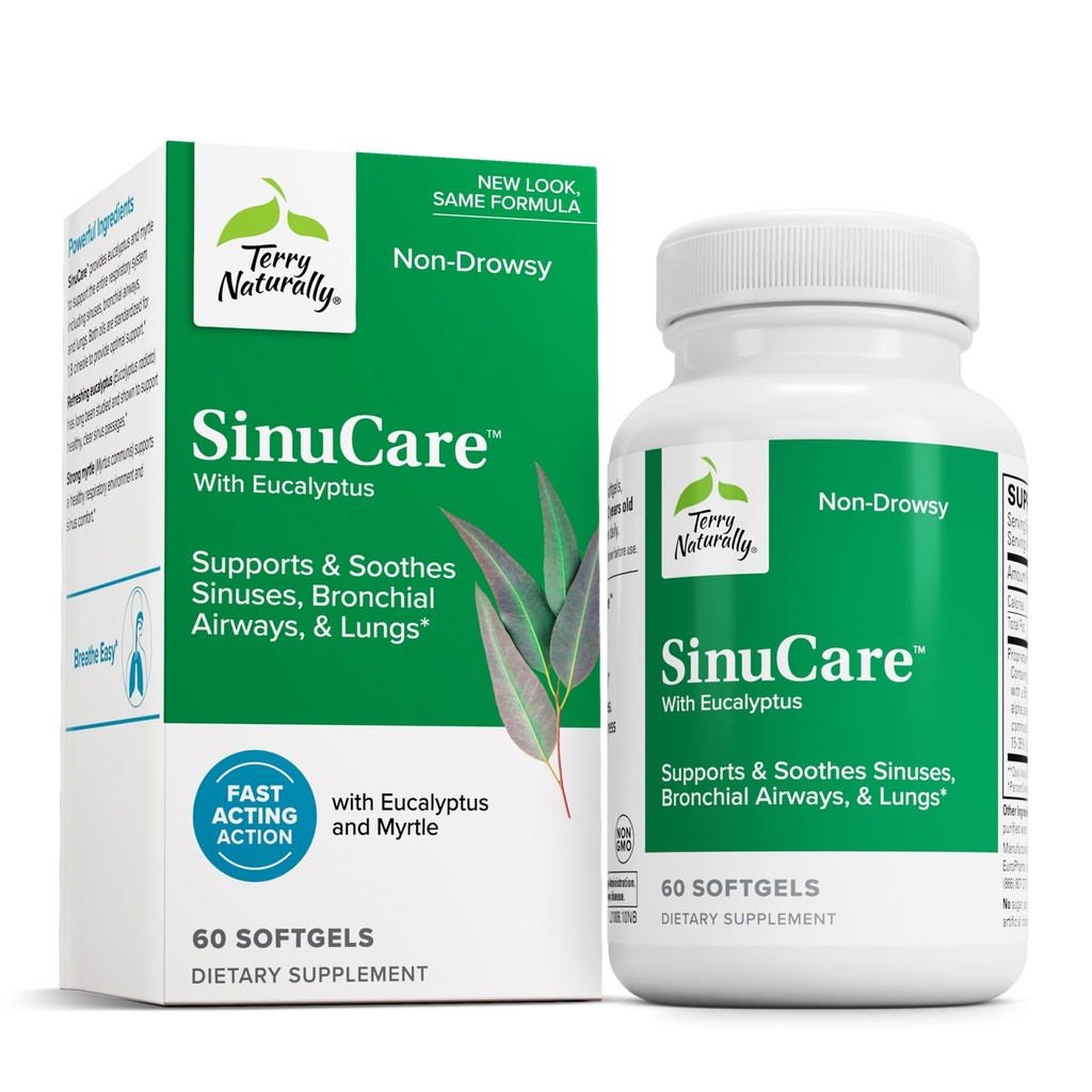 Terry Naturally SinuCare - 60 Softgels - Non-Drowsy Sinus, Lung & Bronchial Support - Non-GMO, Gluten Free - 30 Servings