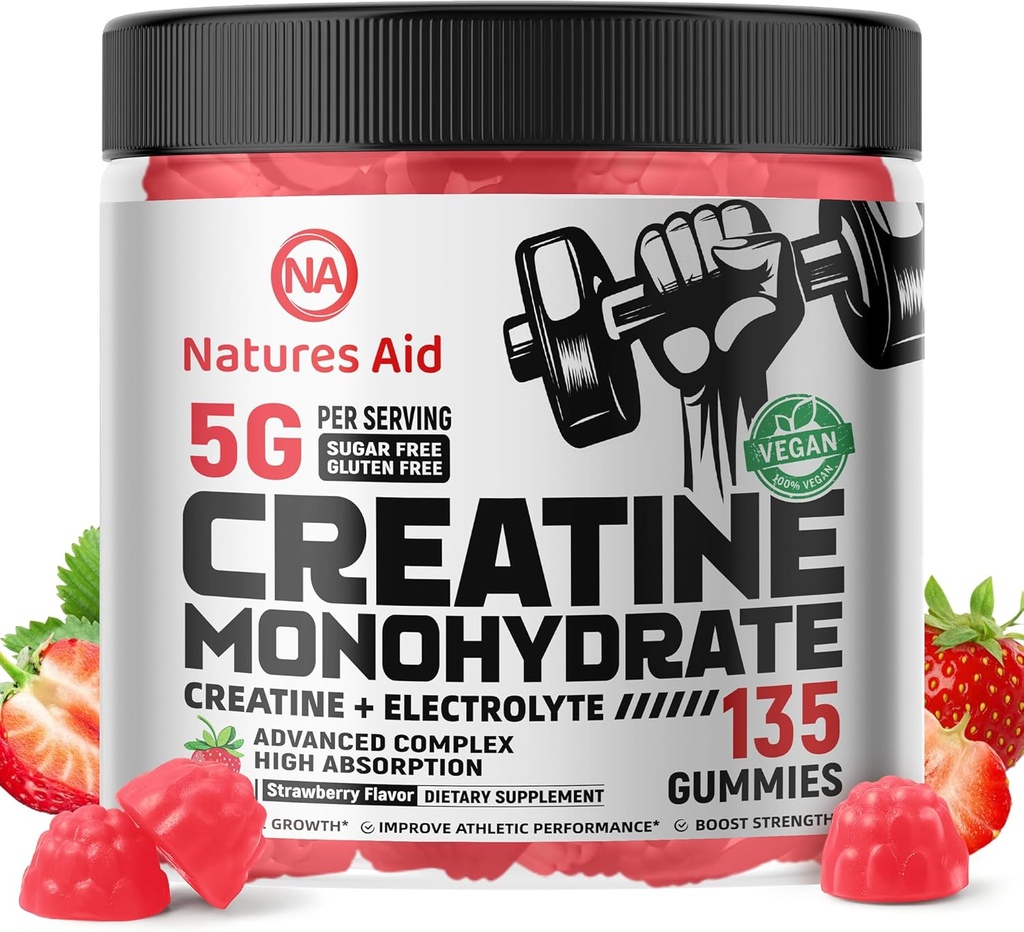 Natures Aid Creatine Monohydrate Gummies (5g) – Προ-Εκπόνηση Ενέργεια & μυϊκή ανάπτυξη Υποστήριξη για τους άνδρες & γυναίκες 