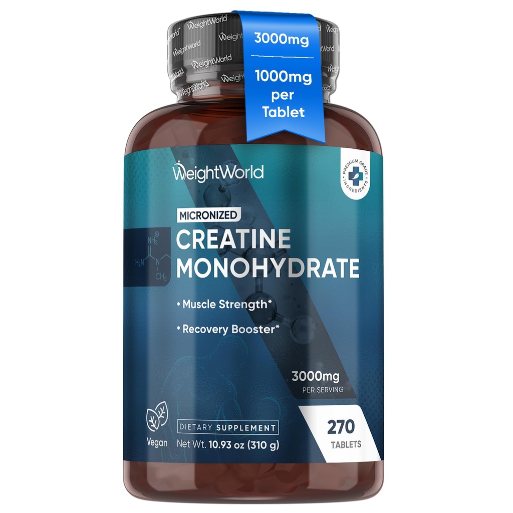 WeightWorld Micronized Creatine Monohydrate 3000mg Vegan Tablets 