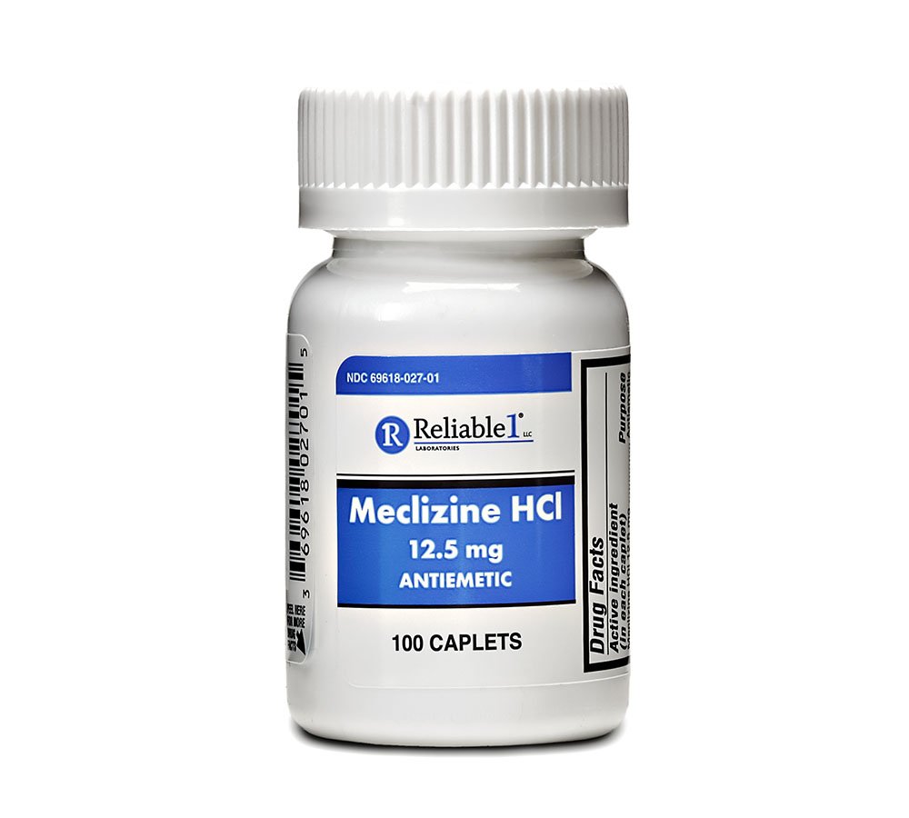 Reliable 1 Meclizine HCL 12.5mg 100 Caplets (3 Bottles)