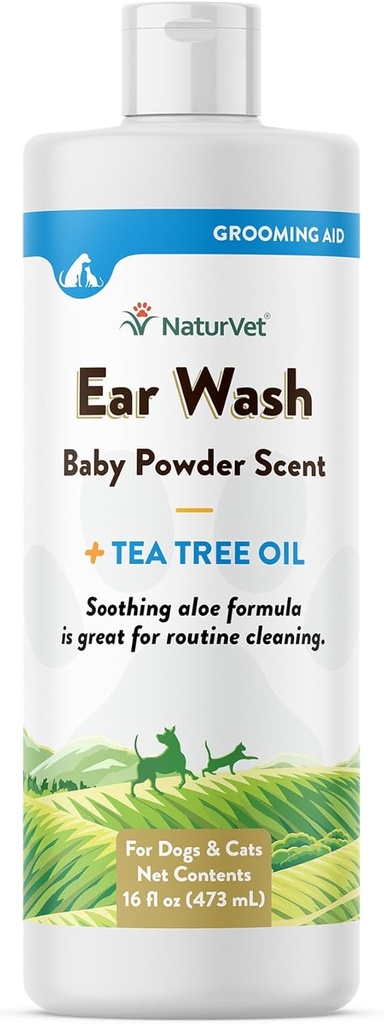 NaturVet Ear Wash Liquid Supplement for Dogs & Cats – Pet Health Supplement Καθαρίζει Dog, Cat Ear Canals – Περιλαμβάνει Aloe, Tea Tree Oil – Helps Remove Pet Ear Wax, Dirt, Debris – 16 Oz.