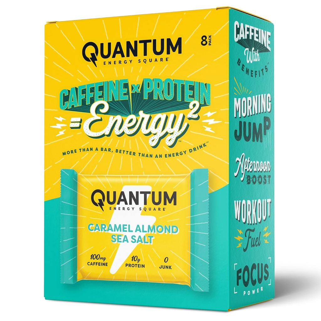 Quantum Energy Square: Energy Bar με καφεΐνη & 10g πρωτεΐνη. Delicious Healthy Snack On The Go. (Βεγκάν, χωρίς γλουτένη, χωρίς σόγια, χωρίς γαλακτοκομικά) (Αλατό θάλασσας αμυγδάλου)