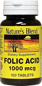 Nature's Blend Folic Acid 1000 mcg 100 Tabs Pack of 2