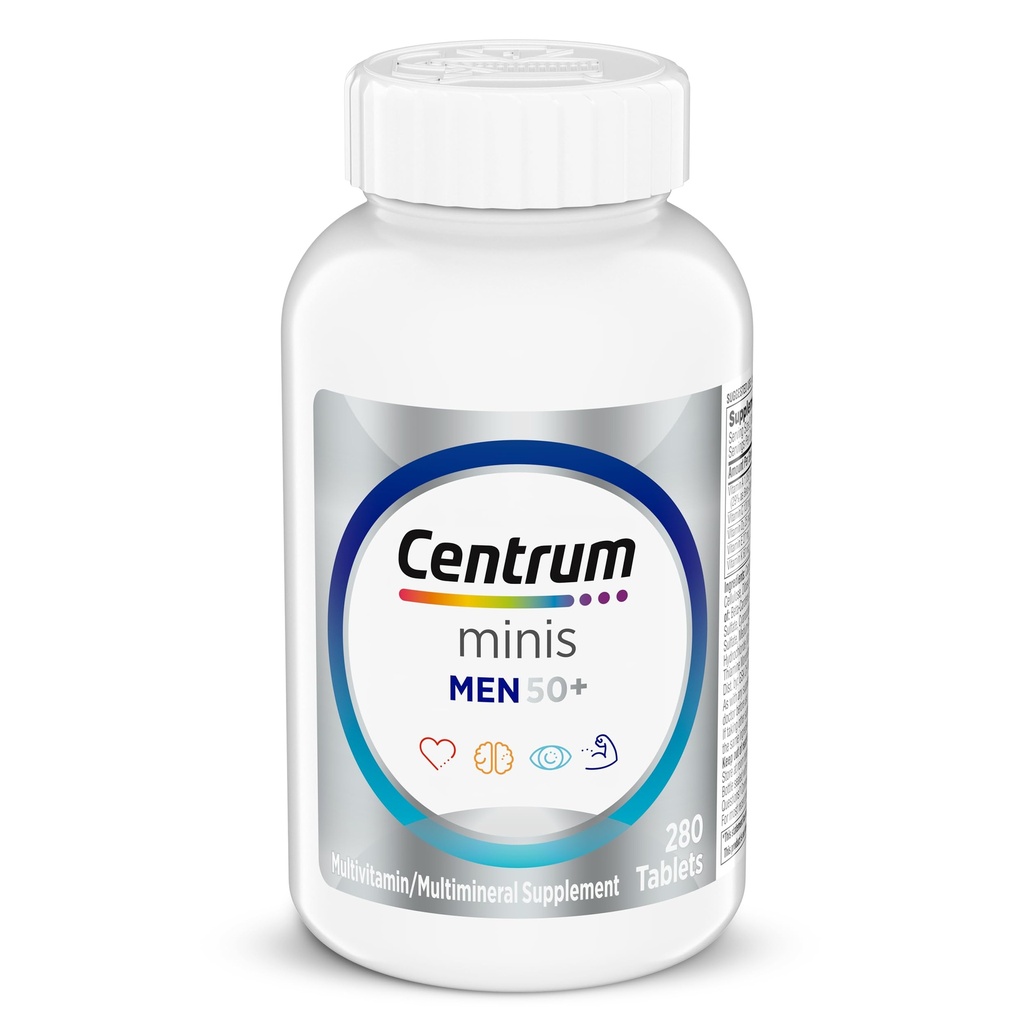 Centrum Minis Silver Πολυβιταμίνη για Άνδρες 50 Plus, Multivitamin / Multimineral συμπλήρωμα, Βιταμίνη D3, B-βιταμίνες και ψευδάργυρος, μη ΓΤΟ συστατικά, υποστηρίζει τη μνήμη και τη γνώση σε ηλικιωμένους ενήλικες - 280 Ct