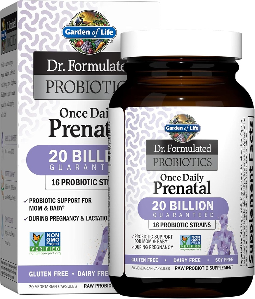 Κήπος της Ζωής Dr. Formulated Probiotics Once Daily Prenatal - Acidophilus & Bifidobacteria Probiotic Support for Mom & Baby - Γλουτένη, Γαλακτοκομικά & Σόγια Δωρεάν - 30 Count Vegetarian Κάψουλες