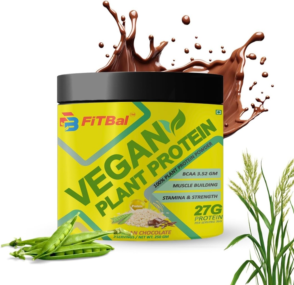 Πρωτεΐνη φυτού Vegan Pea, Πρωτεΐνες καφέ ρυζιού 250 gram(7 Servings) Σερβιρίσματος Ποσότητα-36 G 27 G Πρωτεΐνη ανά υπηρεσία, Γλουταμίνη -4,35gm BCAA-3,53GM
