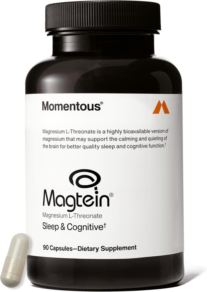 Momentous Magtein Magnesium L-Threonate - Brain & Rest Support Supplement - Boosts Cognitive Function & Sleep Quality - NSF Certified for Sport -145 mg - 30 Servings