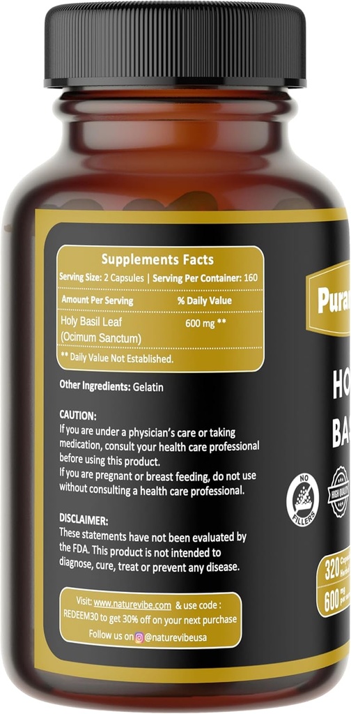 Holy Basil Premium 320 κάψουλες Μη ΓΤΟ και χωρίς γλουτένη 