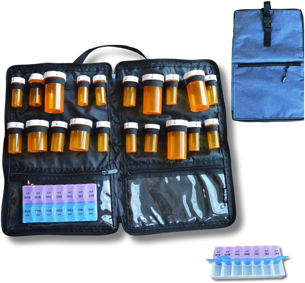 Τσάντα Travel Medicine – Τσάντα Travel & Organizer – Ασφαλής Τσάντα για την ιατρική Ταξίδια με κλειδαριές Zippers – Ευρύχωρο Τσάντα Αποθήκευσης Ιατρικής για Συνταγές, Χάπια, και Ιατρικές Προμήθειες, Μπλε