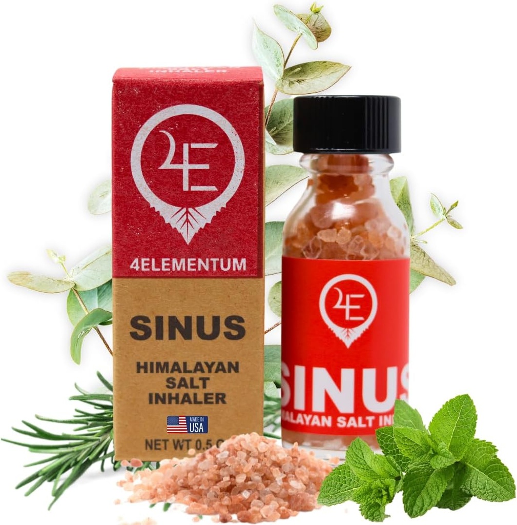 4Elementum Sinus Imalayan Salt Inhaler - Εμπλουτισμένο με φυσικό ευκάλυπτο, μέντας και δεντρολίβανο - Υποστηρίζει την ανακούφιση από τις αλλεργίες, τα κρυολογήματα και τη συμφόρηση