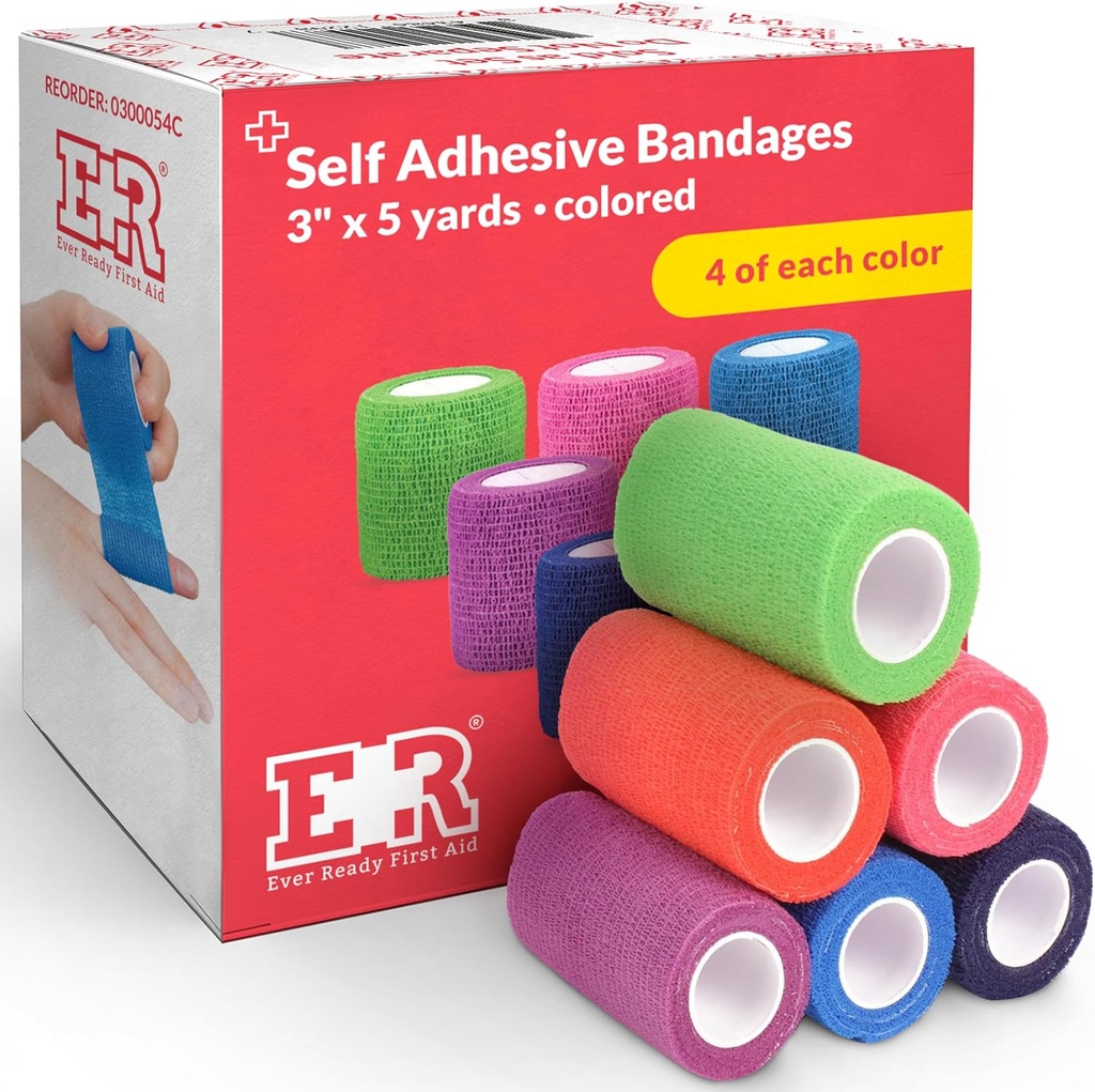 Ever Ready First Aid Αυτοσυντηρητικοί Επιδέσμοι 3" x 5 Yards - 24 Count, Rainbow Χρώματα